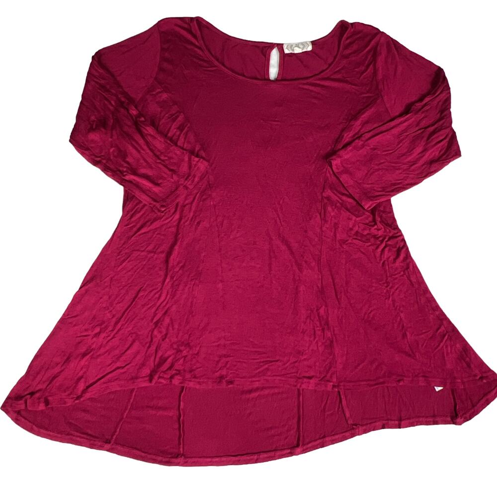 Pink Rose Three-Quarter Sleeve Tunic Tee Shirt Top Plus Size Size 2X Fuschia